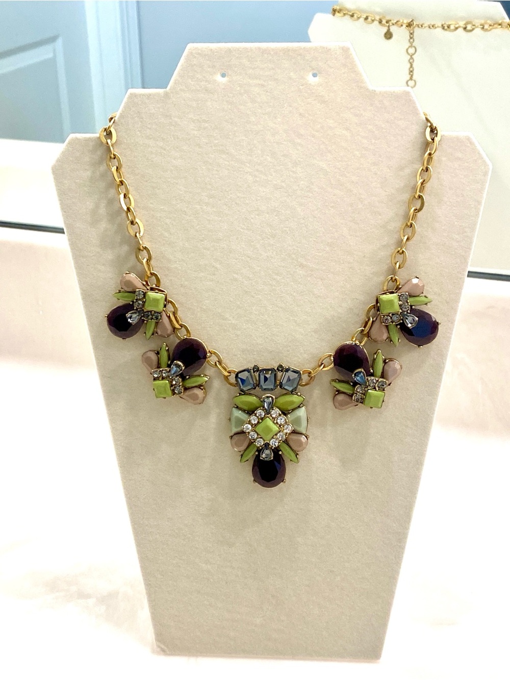 J. Crew Gold-Tone Necklace with Green, Purple, Pink and Blue Accents